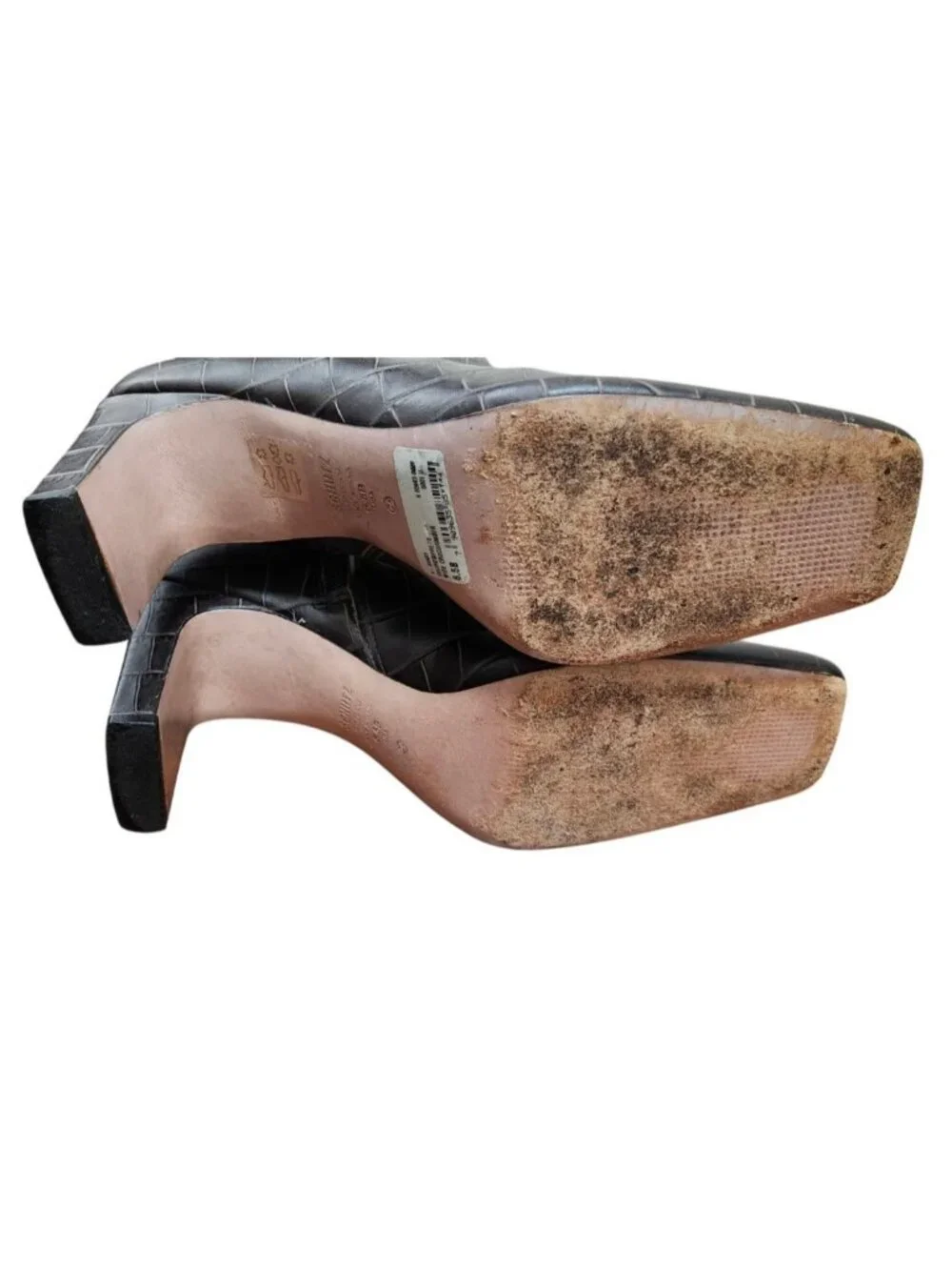 SCHUTZ Brown Croc Embossed Leather Knee High Boots Square Toe 6.5B Brazil